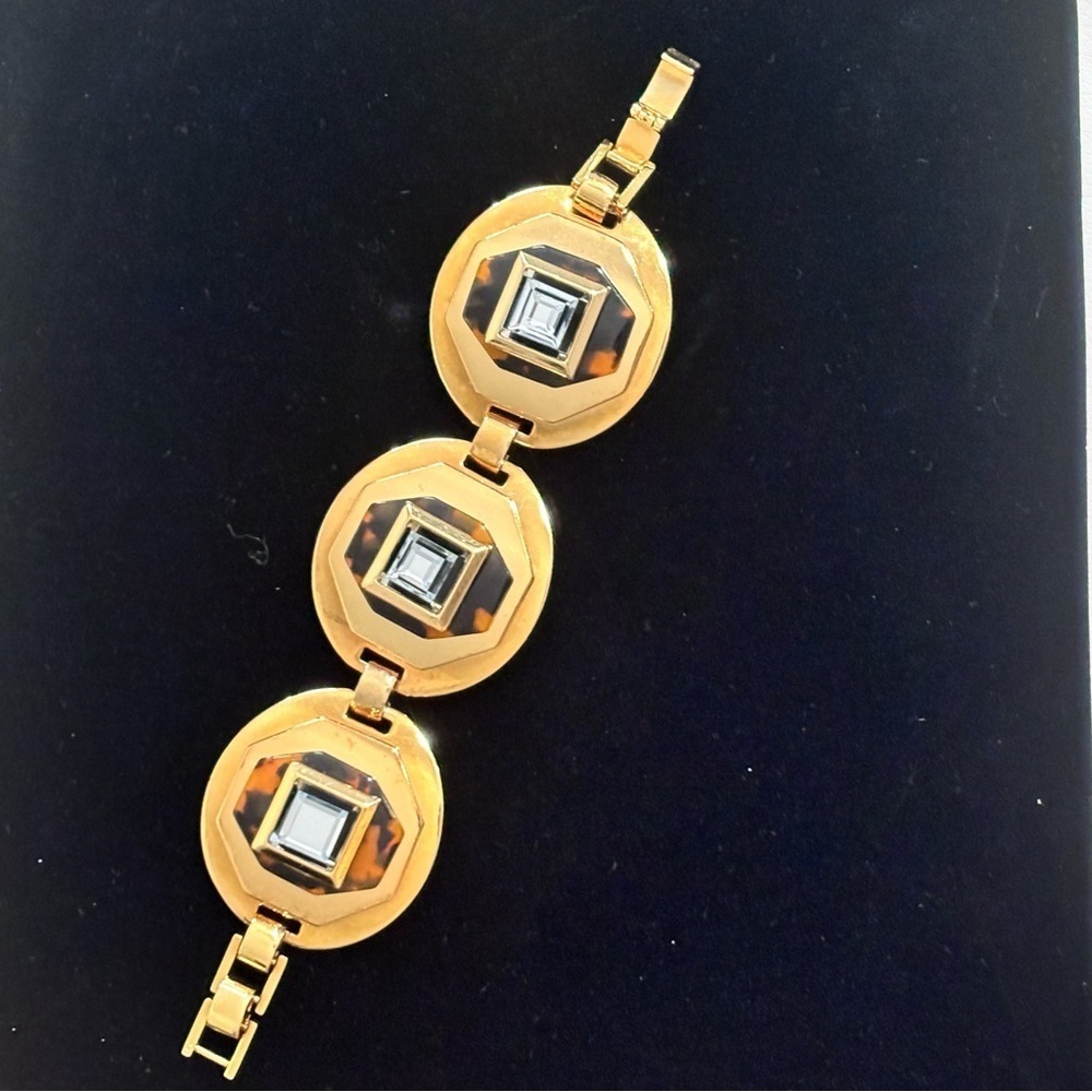 J.Crew gold tone big chunky bracelet with rhinestone crystals